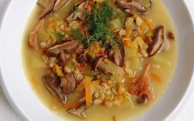 Krupnik z grzybami leśnymi.